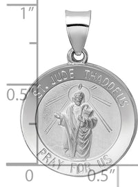 14K White Gold Polish/Satin St Jude Thaddeus Medal Hollow Pendant