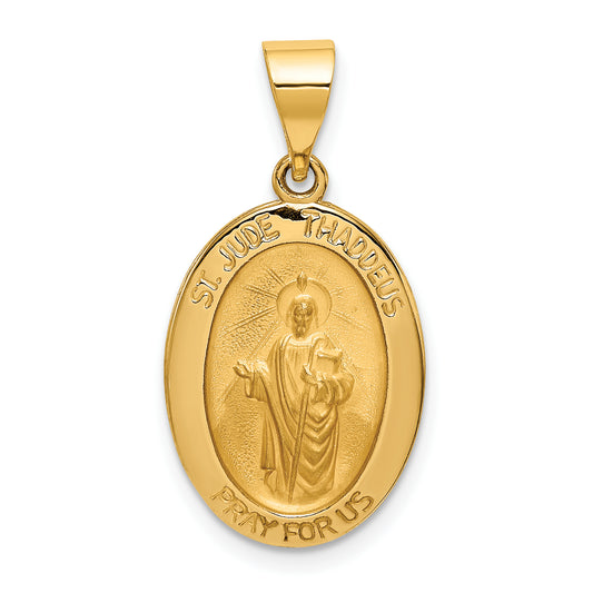 14k Polished and Satin St Jude Thaddeus Medal Hollow Pendant