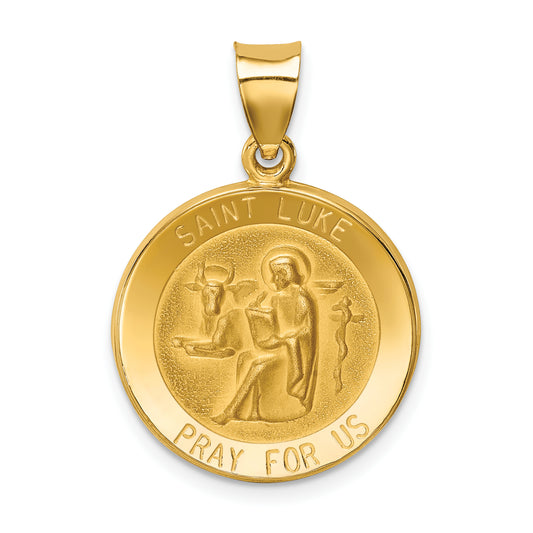 14k Polished and Satin St Luke Medal Hollow Pendant