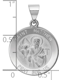 14k White Gold Polished and Satin St Matthew Hollow Pendant