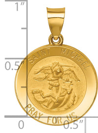 14k Polished and Satin St Michael Medal Hollow Pendant