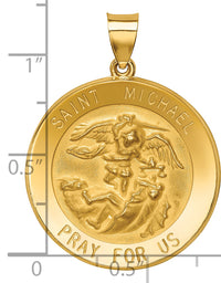 14k Polished and Satin St Michael Medal Hollow Pendant