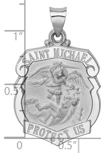 14K White Gold Polish/Satin St Michael Badge Medal Hollow Pendant