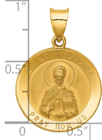 14k Polished and Satin St Nicholas Medal Hollow Pendant