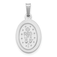 14k White Gold Polished/Satin Miraculous Medal Hollow Pendant