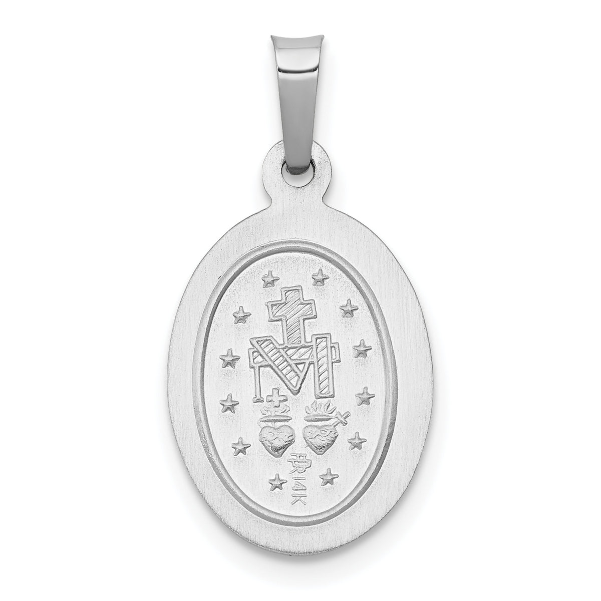 14k White Gold Polished/Satin Miraculous Medal Hollow Pendant