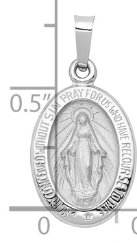 14k White Gold Polished/Satin Miraculous Medal Hollow Pendant