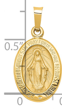 14k Polished and Satin Miraculous Medal Hollow Pendant