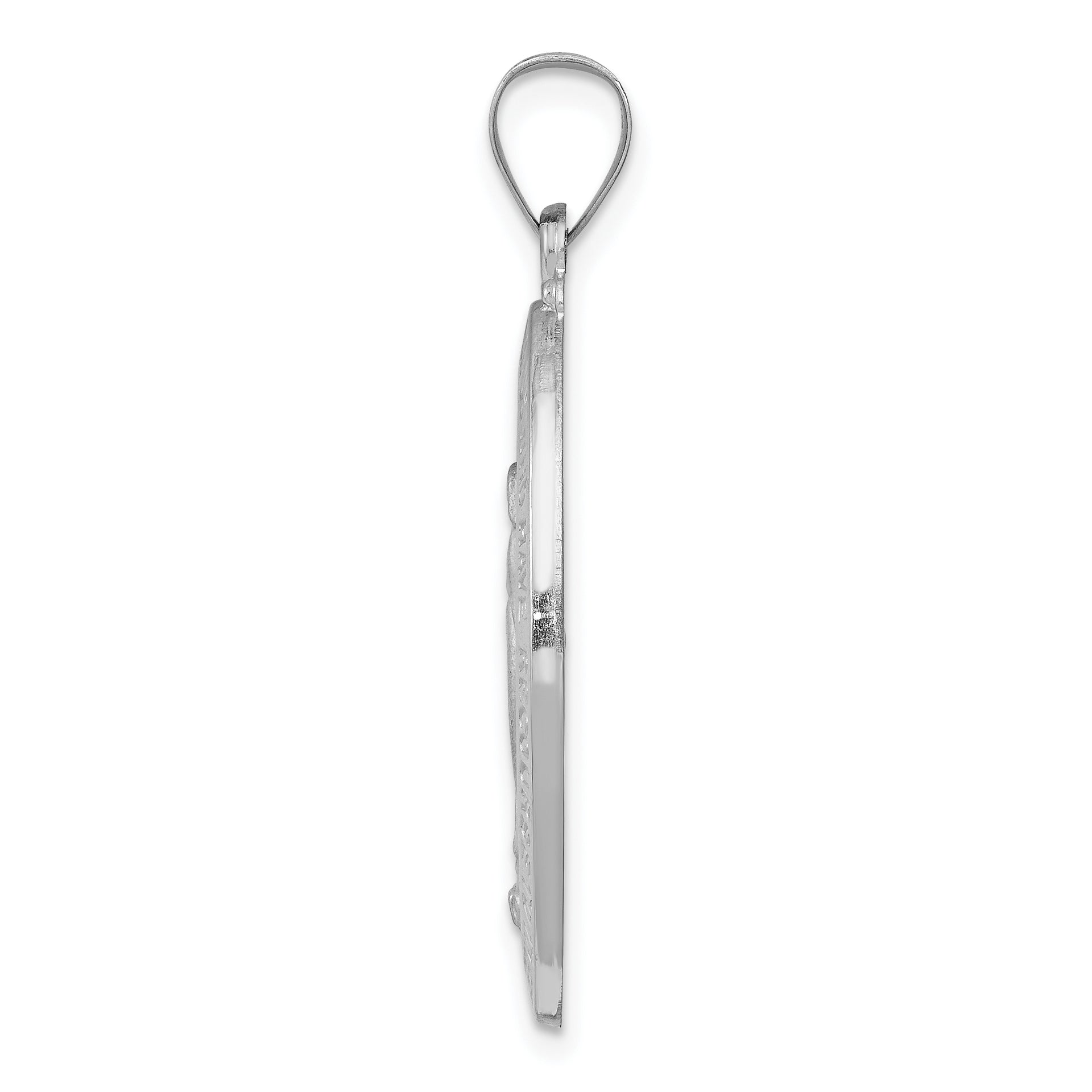 14k White Gold Polished/Satin Miraculous Medal Hollow Pendant