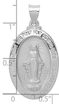 14k White Gold Polished/Satin Miraculous Medal Hollow Pendant