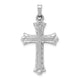 14K White Gold Textured and Polished Fleur de lis Cross Pendant