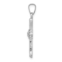 14K White Gold Diamond Fleur De Lis Cross Pendant