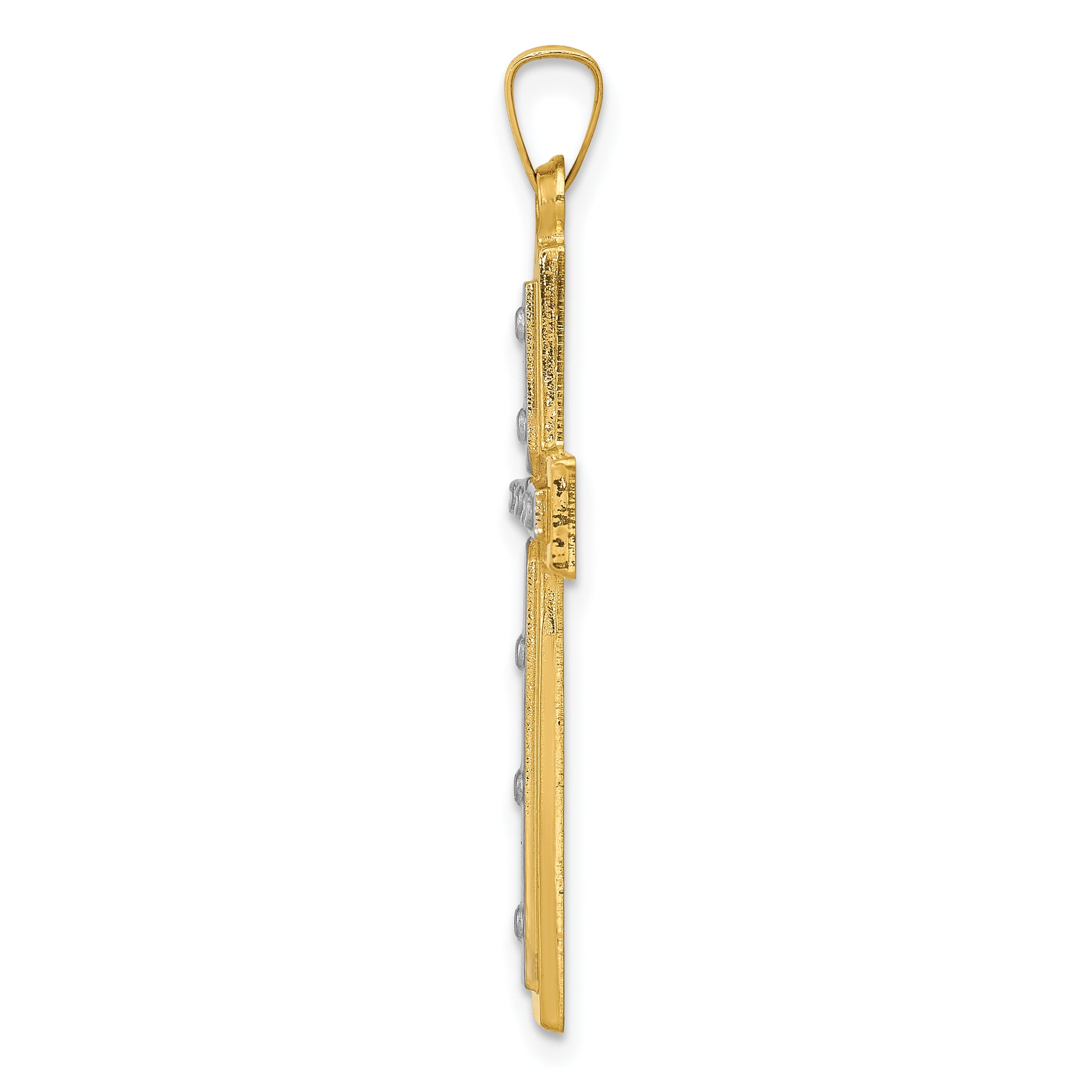 14K W/Rhodium Polished and Satin Cross Pendant
