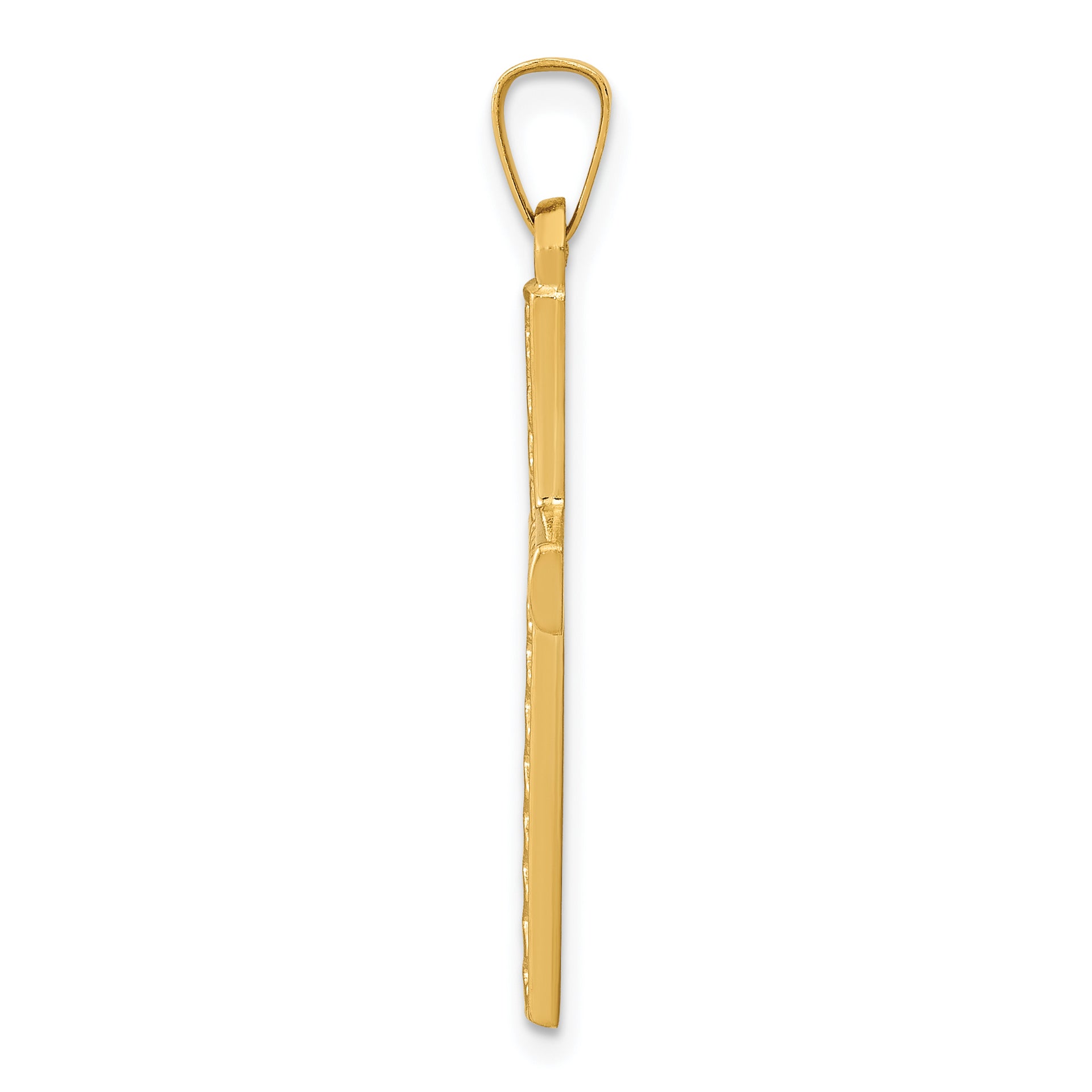 14k Polished Lattice Textured Cross Pendant