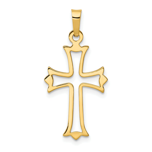 14k Polished Cut-out Fleur de Lis Cross Pendant