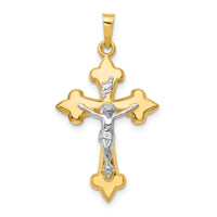 14k Two-tone Polished Fleur de Lis INRI Crucifix Pendant