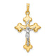 14k Two-tone Polished Fleur de Lis INRI Crucifix Pendant