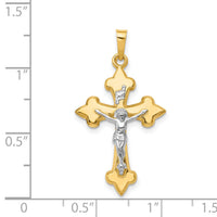 14k Two-tone Polished Fleur de Lis INRI Crucifix Pendant