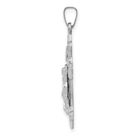 14k White Gold Polished Fleur de Lis Crucifix Pendant
