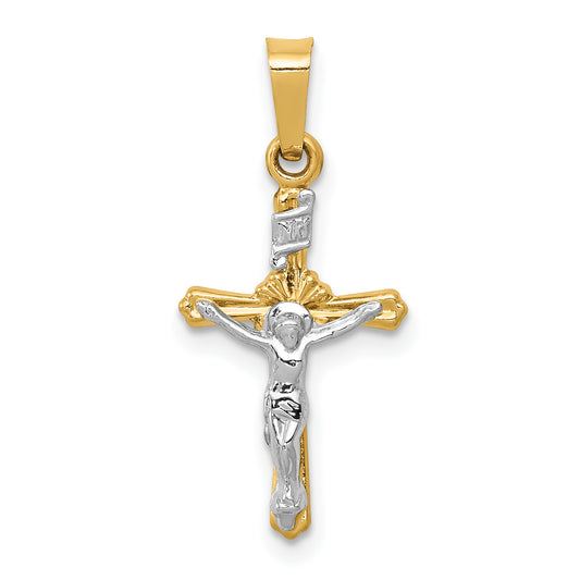 14k Two-tone Polished INRI Crucifix Pendant