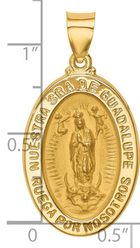 14K Polish/Satin Hollow Spanish Lady Of Guadalupe Medal Pendant