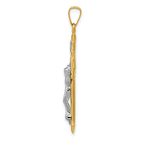 14k w/Rhodium St. Benedict Hollow Medal INRI Crucifix Pendant
