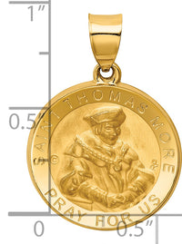 14K Polished / Satin St. Thomas More Hollow Medal Pendant