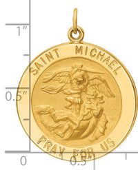 14k Solid Polished/Satin Large Round St. Michael Medal