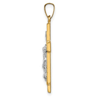 14k Two-tone Hollow Polished Textured Latin Crucifix