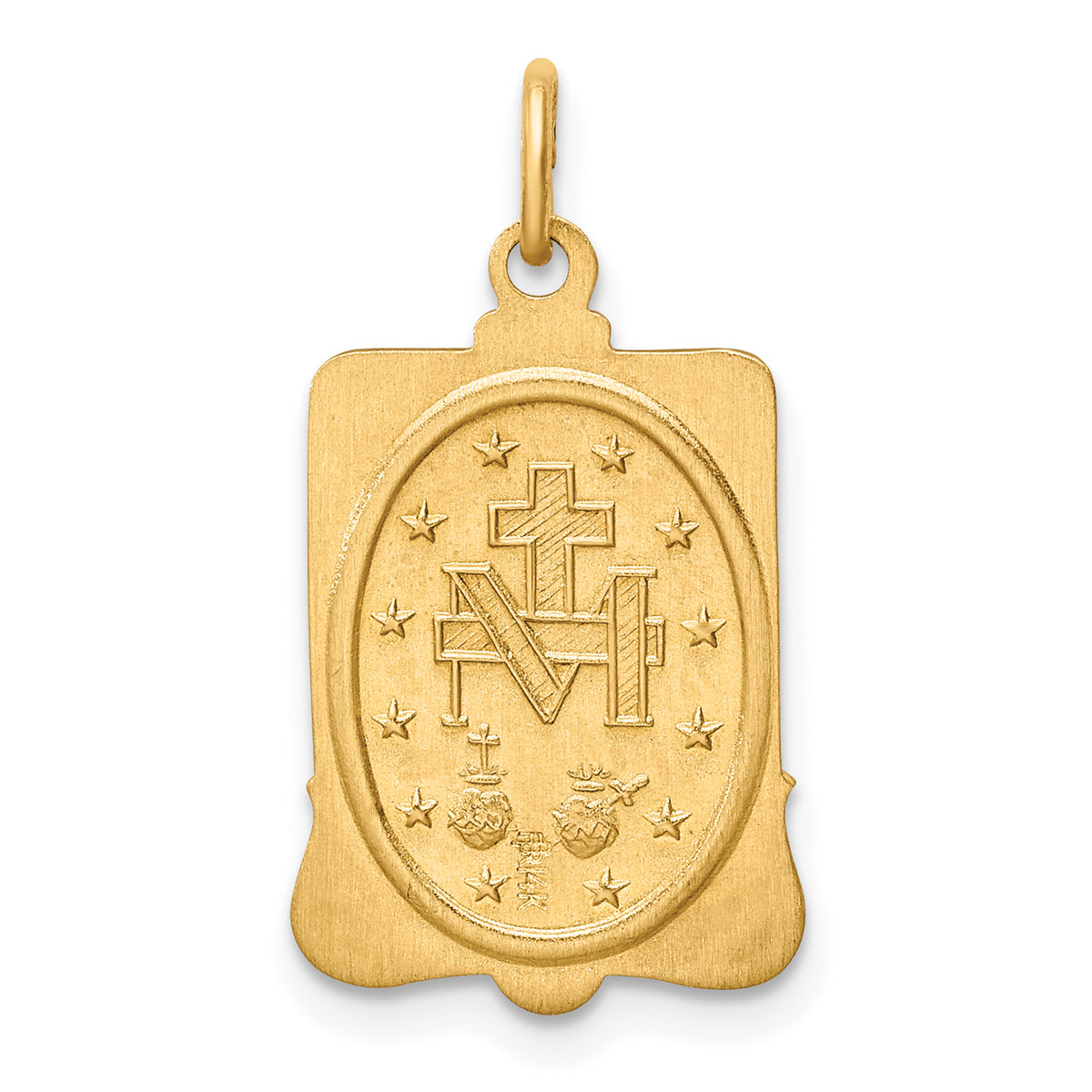 14K Solid Polished/Satin Rectangle Framed Miraculous Medal