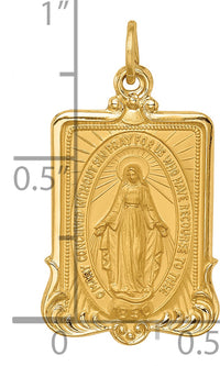 14k Solid Polished/Satin Large Rectangle Framed Miraculous Medal