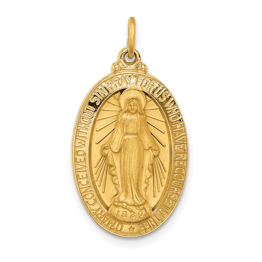 14k Solid Polished/Satin Medium Oval Miraculous Medal