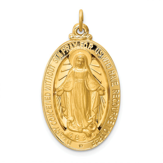 14k Solid Polished/Satin Large Oval Miraculous Medal