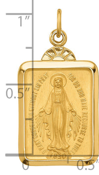14k Solid Polished/Satin Rectangle w/Fan Top Miraculous Medal