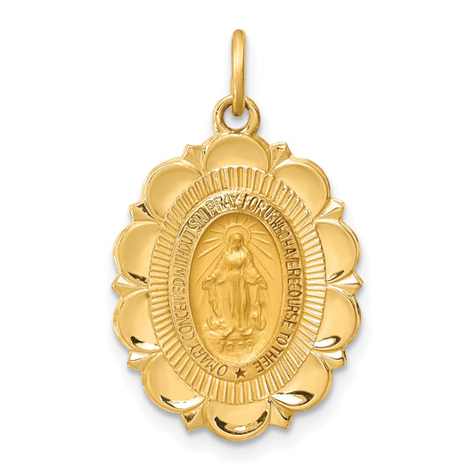 14k Solid Polished/Satin Small Fancy Oval Miraculous Medal