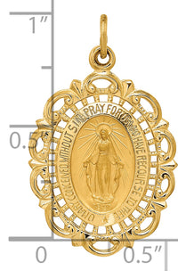 14K Solid Polished/Satin Fancy Pierced Oval Miraculous Medal