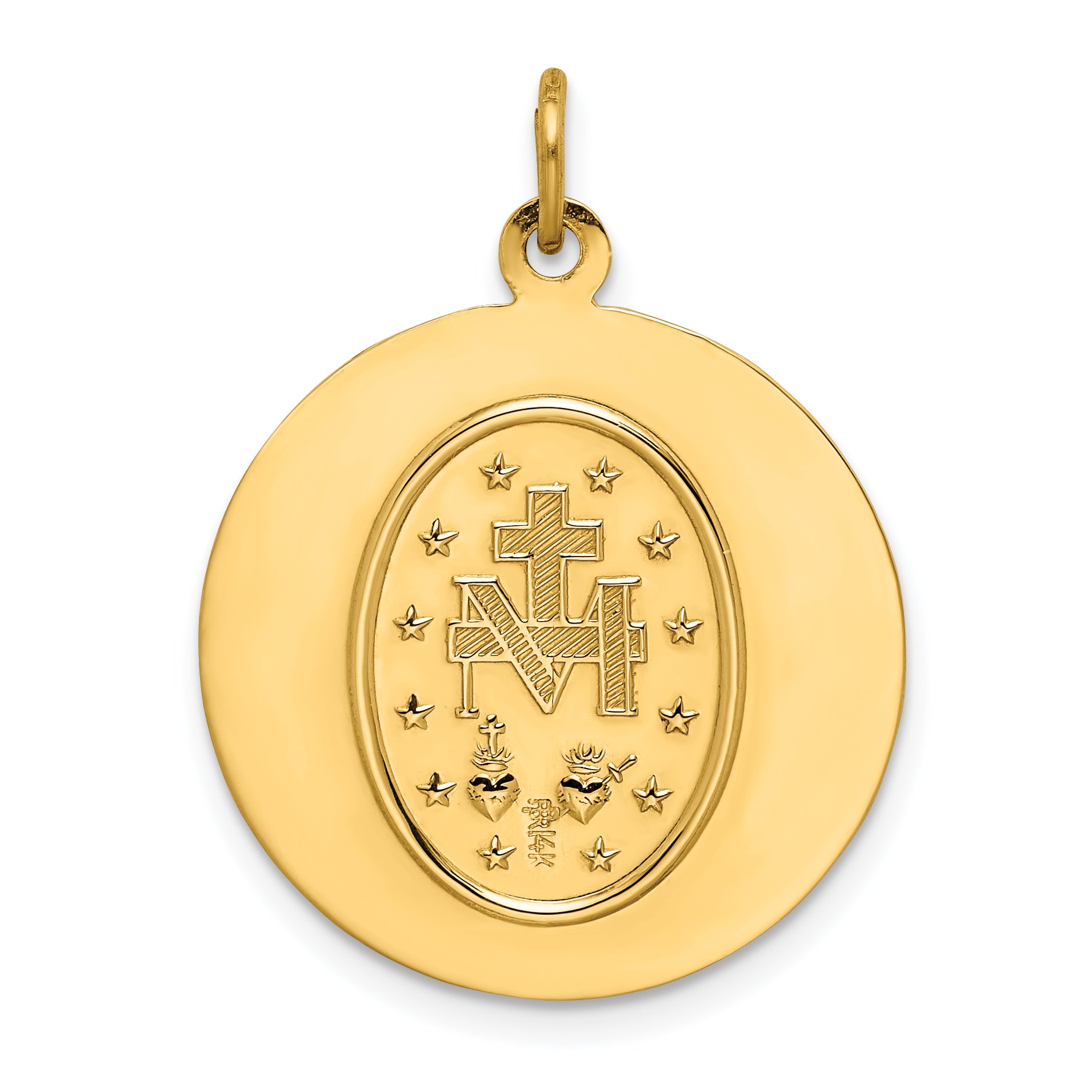 14k Solid Polished/Satin Medium Round Miraculous Medal