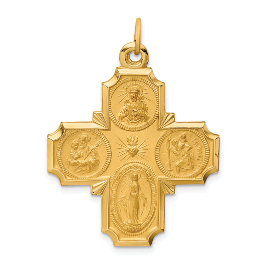 14k Solid Polished/Satin Large 4-Way Medal