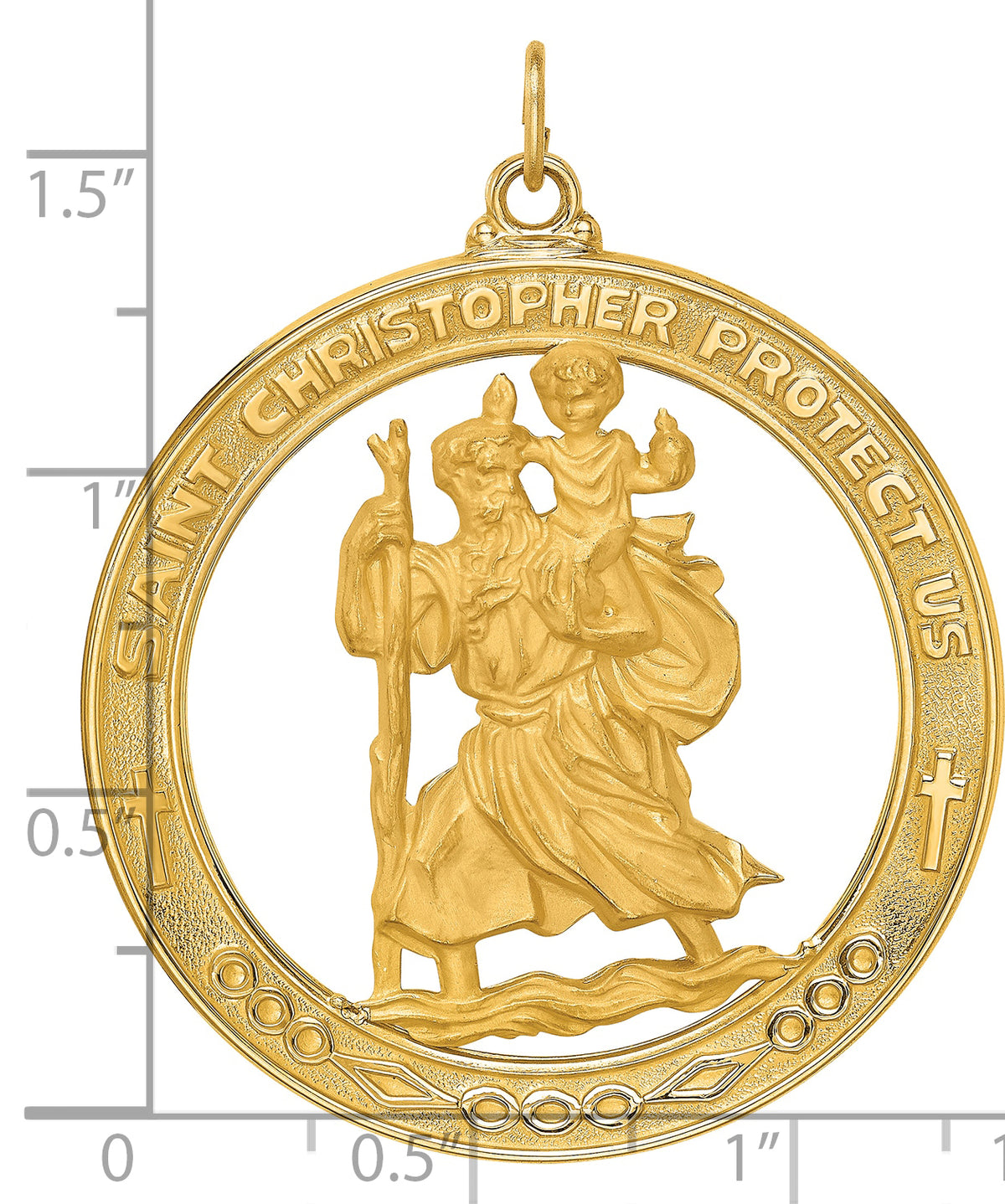 14k Solid Polished/Satin Extra Large Cut-out St. Christopher Medal