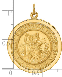 14k Solid Polished/Satin Medium Round Disc St. Christopher Medal