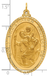 14K Solid Polished/Satin Beaded Edge St. Christopher Medal