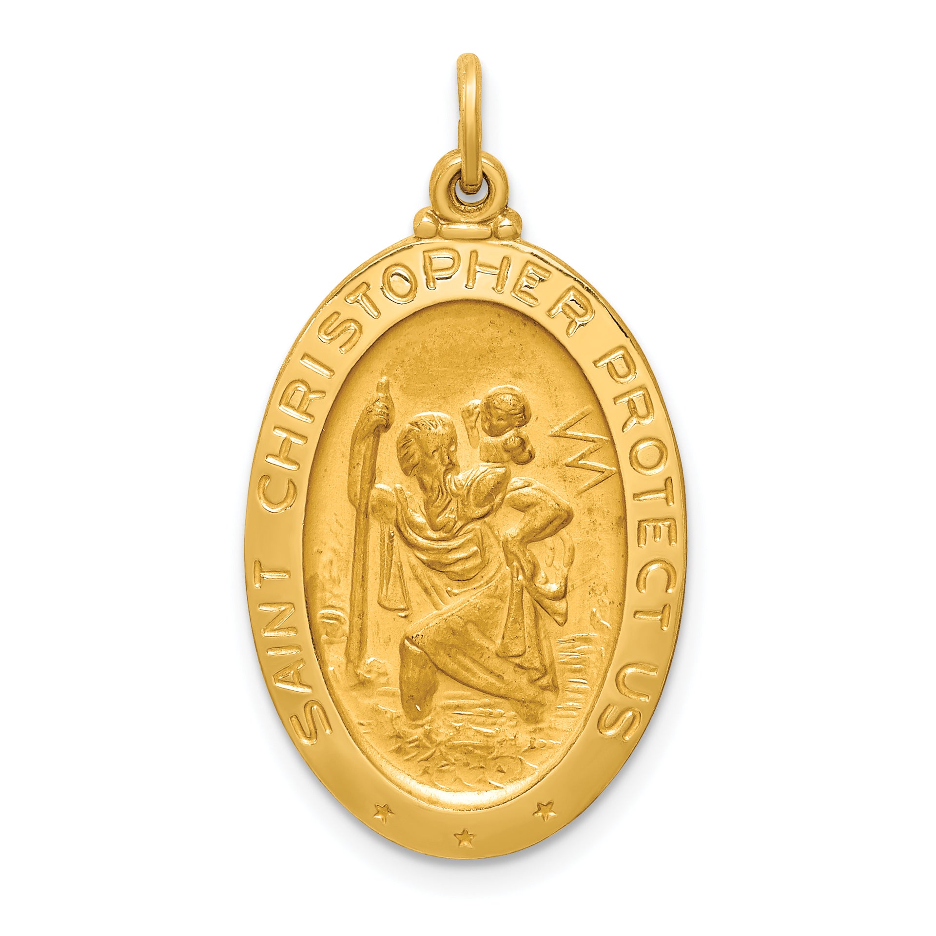 14k Solid Polished/Satin Medium Oval St. Christopher Medal