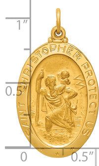 14k Solid Polished/Satin Medium Oval St. Christopher Medal
