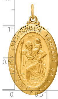 14k Solid Polished/Satin Large Oval St. Christopher Medal