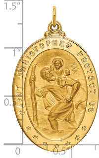 14k Solid Polished/Satin Large Oval St. Christopher Medal