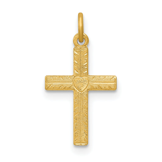 14k Heart Cross Charm