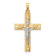 14k Two-tone Hollow Polished Textured & Striped Latin Crucifix