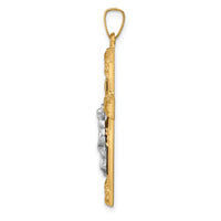 14k Two-tone Hollow Polished Textured & Striped Latin Crucifix