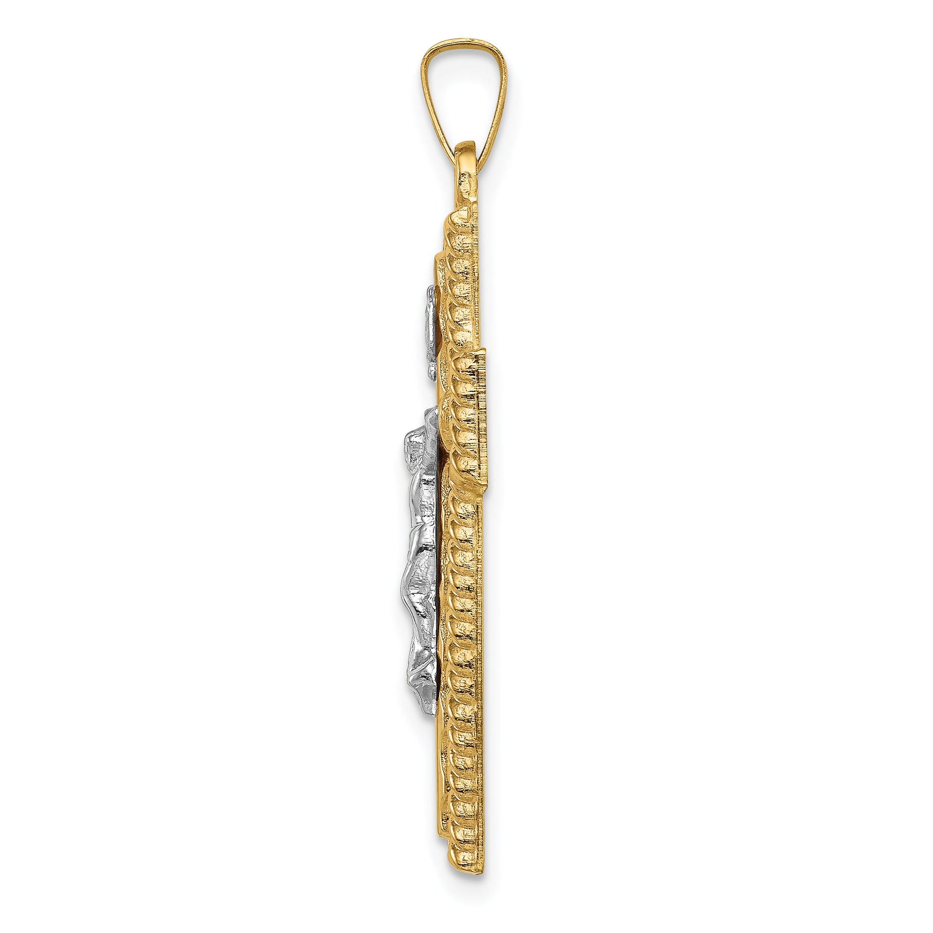 14k Two-tone Hollow Polished Rope Edge Latin Crucifix