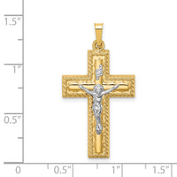 14k Two-tone Hollow Polished Rope Edge Latin Crucifix